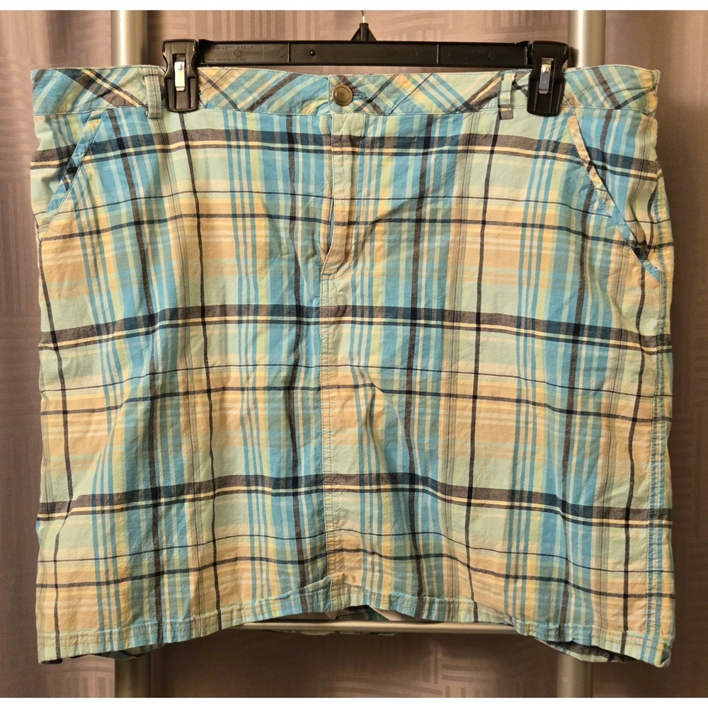 CJ Banks Plaid Skort Turquoise Blue Yellow Plus Size 22W Cotton Blend Summer